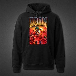 هودی مشکی Doom طرح Iconic Game Cover