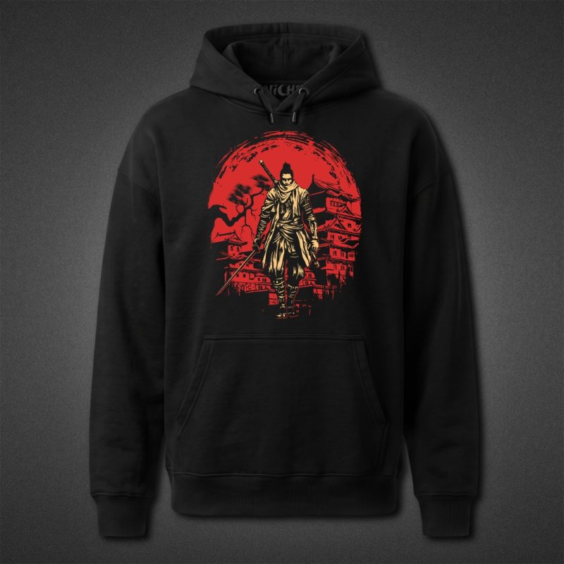 هودی مشکی Sekiro طرح The Wolf Silhouette
